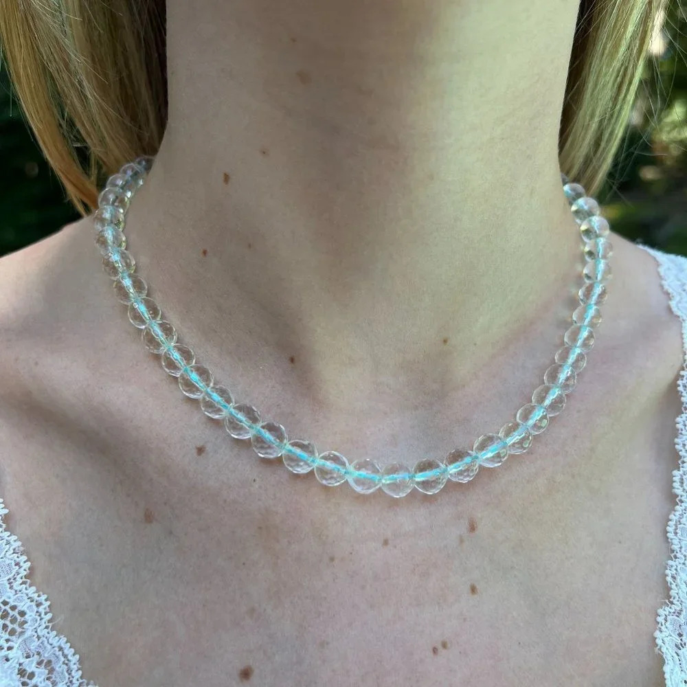 Crystal Quartz Bead Necklace Gold-Filled Clasp
